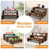 Varbonia 6-Piece Wood Display Risers Set - 2 x 3-Tier Rectangular Stands, Layered Aesthetic Shelves for Cupcakes, Jewelry, Craft Displays, Ideal for Funko Pops, Tabletop Exhibits Varbonia