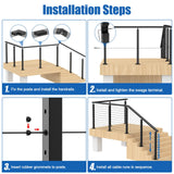 CKE 10-15ft Complete Set 36" Cable Railing Post Kit, 3Pack Adjustable Top Level Drilled Line Posts(35"x2"x2"), 220ft 1/8" Wire Rope, Black Swageless Invisible Cable Railing Kit (No Handrail) LPS01 CKE
