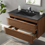 Modway Render 36" Wall-Mount Bathroom Vanity in Walnut Black Modway