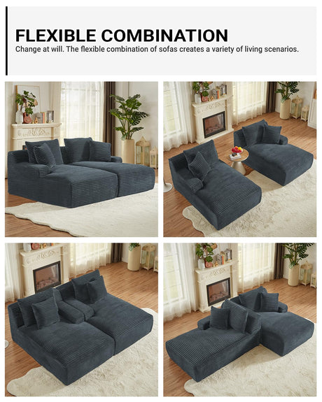 80 Inch Double Chaise Lounge Chair Indoor, Oversized Sectional Corduroy Upholstered Boneless Sofa Bed, Deep Seat Sleeper Loveseat Reading Chairs, Cloud Sofas Couches, No Assembly Required (Dark Grey) HANXIN
