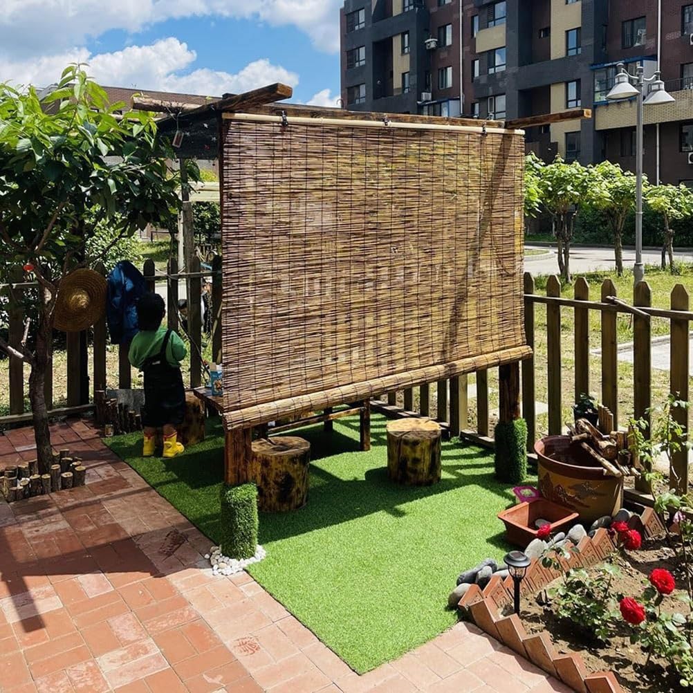 Natural Bamboo Roller Blinds - Cordless Sun Blocking Privacy Shades for Indoor/Outdoor Patio, W 24" - 75" WZLSQLTY