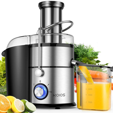 1300W KOIOS Centrifugal Juicer Machines, Juice Extractor with Extra Large 3inch Feed Chute, Full Copper Motor, Titanium-Plated Filter, High Juice Yield, 3 Speeds Mode,Easy to Clean with Brush,BPA-Free KOIOS