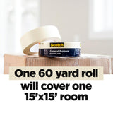 Scotch General Purpose Masking Tape, 1.88 in x 60.1 yd, Beige, Sticks for Up to 5 Days, Removes Easily Without Leaving Sticky Residue, Easy-to-Tear Masking Tape (2050-48MP) Scotch