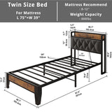 ANCTOR Twin Bed Frames, Storage Headboard with Outlets, Easy to Install, Sturdy and Stable, No Noise, No Box Springs Needed - Perfect for a Good Night's Sleep ANCTOR