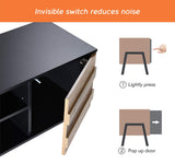 WAMPAT Mid-Century TV Stand for 100 Inch TV, Wood TV Console Media Cabinet with Storage for 85 90 95 inch TV Entertainment Center for Living Room Bedroom, Black & Oak WAMPAT