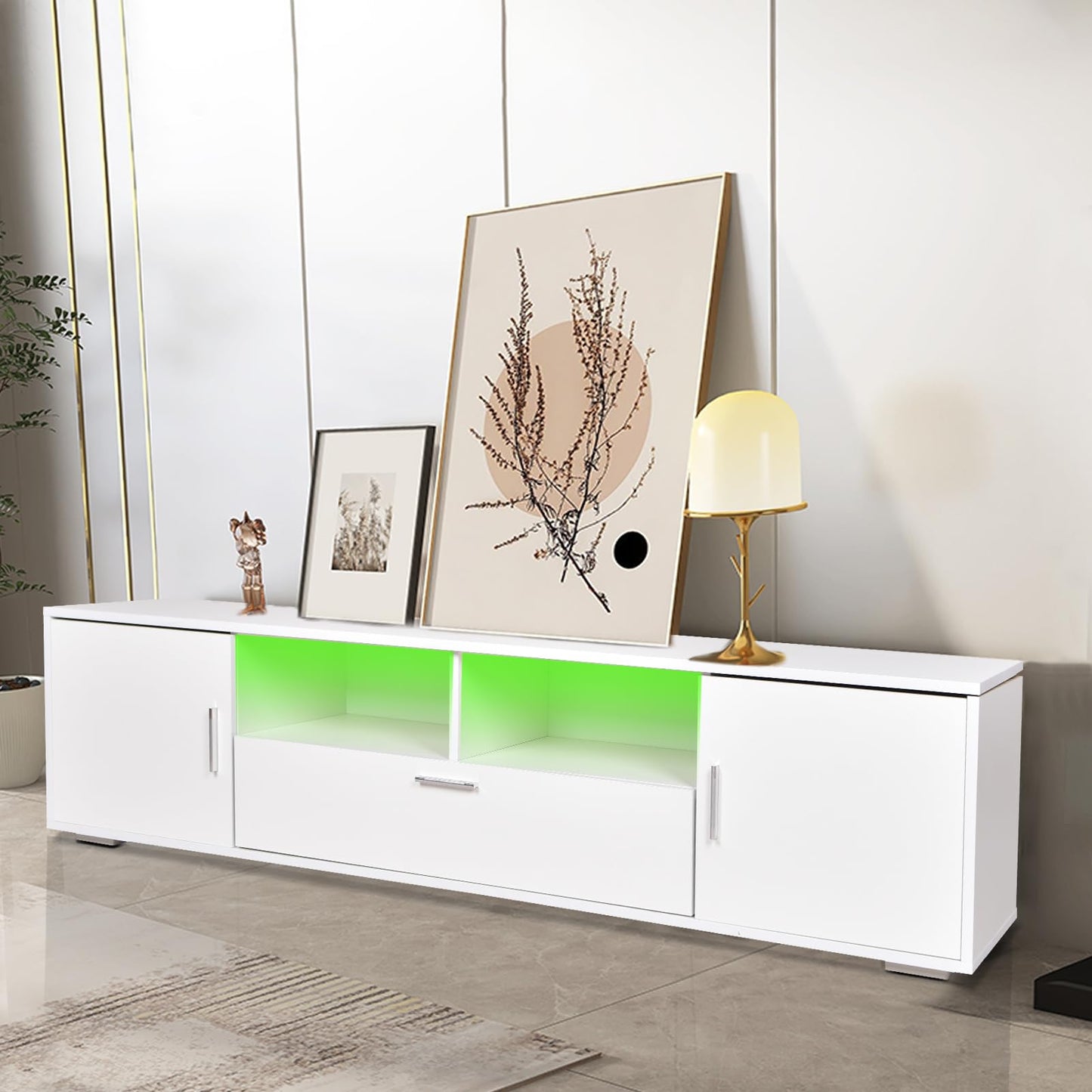 HOUAGI LED TV Stand, Modern White Entertainment Center with Drawers, Ideal TV Stands for Living Room and Bedroom, Fits TVs Up to 70 Inches,White - WoodArtSupply