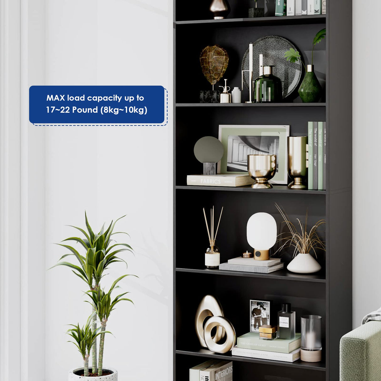 FOTOSOK 6-Tier Black Open Bookcase - Stylish Freestanding Display Storage for Home and Office FOTOSOK