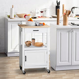HomGarden Kitchen Island on Swivel Wheels with Drawer, Rolling Kitchen Cart Storage Cabinet with 3 Side Hooks for Dining Room, White HomGarden