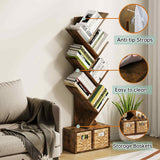 Vagusicc 6-Tier Retro Tree Bookshelf with Baskets - Elegant Floor Standing Bookcase for Home and Office Storage Vagusicc