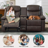 B BAIJIAWEI Loveseat Recliner, Reclining Sofa with Console, Double Reclining Couch, 2 Seater Manual Massage Couch for Living Room, Office, Home Theater(PU-Brown) B BAIJIAWEI