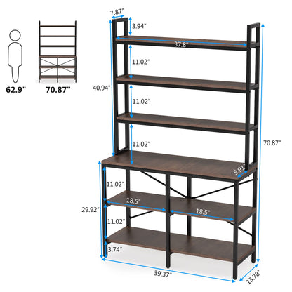 Tribesigns Rustic Brown 6-Tier Industrial Bookshelf with Open Shelves and X-Shaped Frame - WoodArtSupply