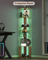 6 Tier Corner Shelf with Adjustable LED Light Corner Shelf Stand 62.8in High Acrylic Corner Display Cabinet for Living Room Bedroom Study Room Baoz