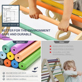 BlueWood Pikler Triangle Set, Foldable Wooden Climbing Toys Set, Indoor Playground Jungle Gym, Montessori Climbing Set for 2-6 Years Old, Toddlers, Baby, Kids (Rainbow) BlueWood
