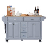 Generic 60.5"" Kitchen Island on Wheels, Rolling Island Table for Kitchen with Double Storage Cabinet and 5 Drawers, Portable Kitchen Cart with Rubber Wood Top, Grey, Large Generic