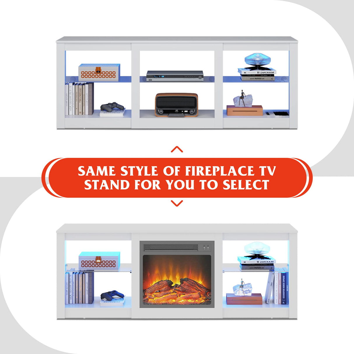 WLIVE LED TV Stand for 65-Inch TV, 58-Inch Entertainment Center with Adjustable Glass Shelves, Modern Media Console for Living Room & Bedroom, White WLIVE