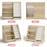 COZPAW Kids Bookshelf and Toy Storage, 4 Tier Toddler Bookshelf with Movable Drawer 5 Sling Pockets, Montessori Book Shelf for Kids Room, Playroom, Nursery (Oak) COZPAW