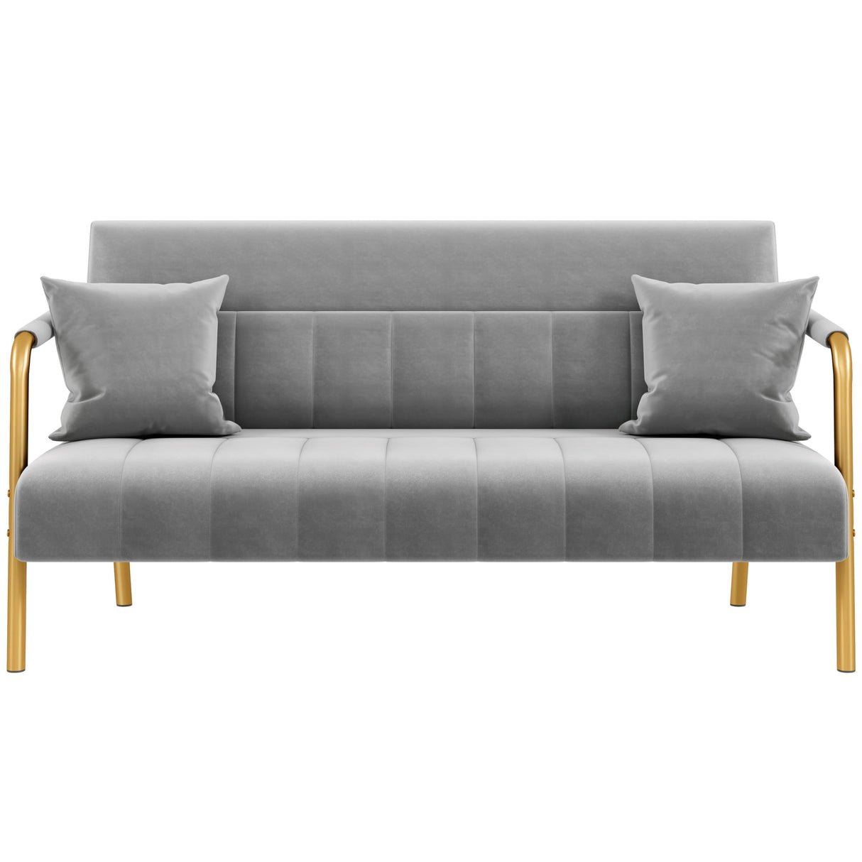 Yaheetech 56.5" W Modern Loveseat 2 Seater Sofa Luxurious Velvet Fabric Couch with Gold-Tone Metal Arms and Legs for Living Room, Home Office, Studio Light Gray Yaheetech