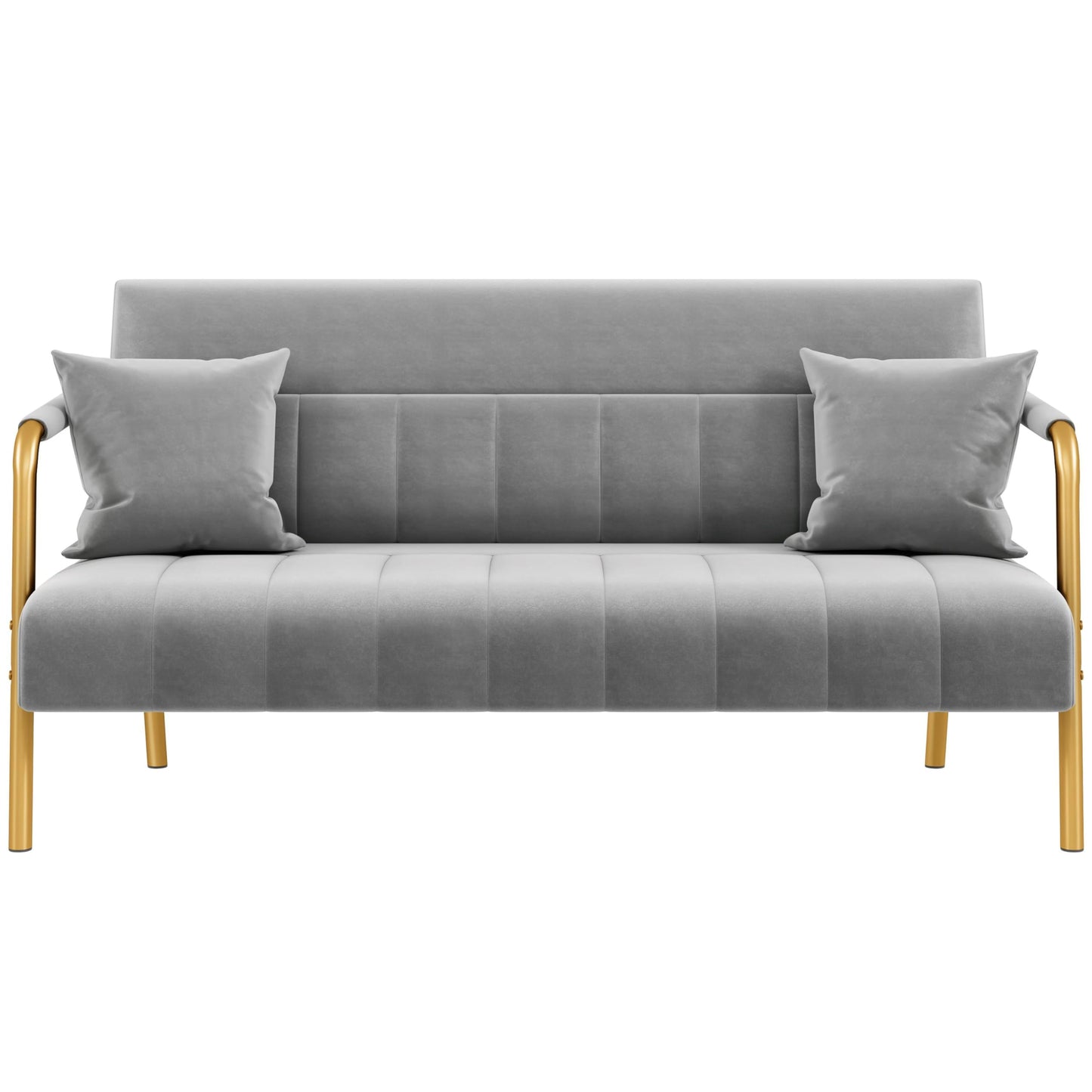 Yaheetech 56.5" W Modern Loveseat 2 Seater Sofa Luxurious Velvet Fabric Couch with Gold-Tone Metal Arms and Legs for Living Room, Home Office, Studio Light Gray - WoodArtSupply