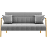 Yaheetech 56.5" W Modern Loveseat 2 Seater Sofa Luxurious Velvet Fabric Couch with Gold-Tone Metal Arms and Legs for Living Room, Home Office, Studio Light Gray Yaheetech
