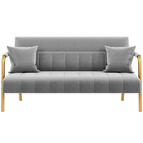 Yaheetech 56.5" W Modern Loveseat 2 Seater Sofa Luxurious Velvet Fabric Couch with Gold-Tone Metal Arms and Legs for Living Room, Home Office, Studio Light Gray Yaheetech