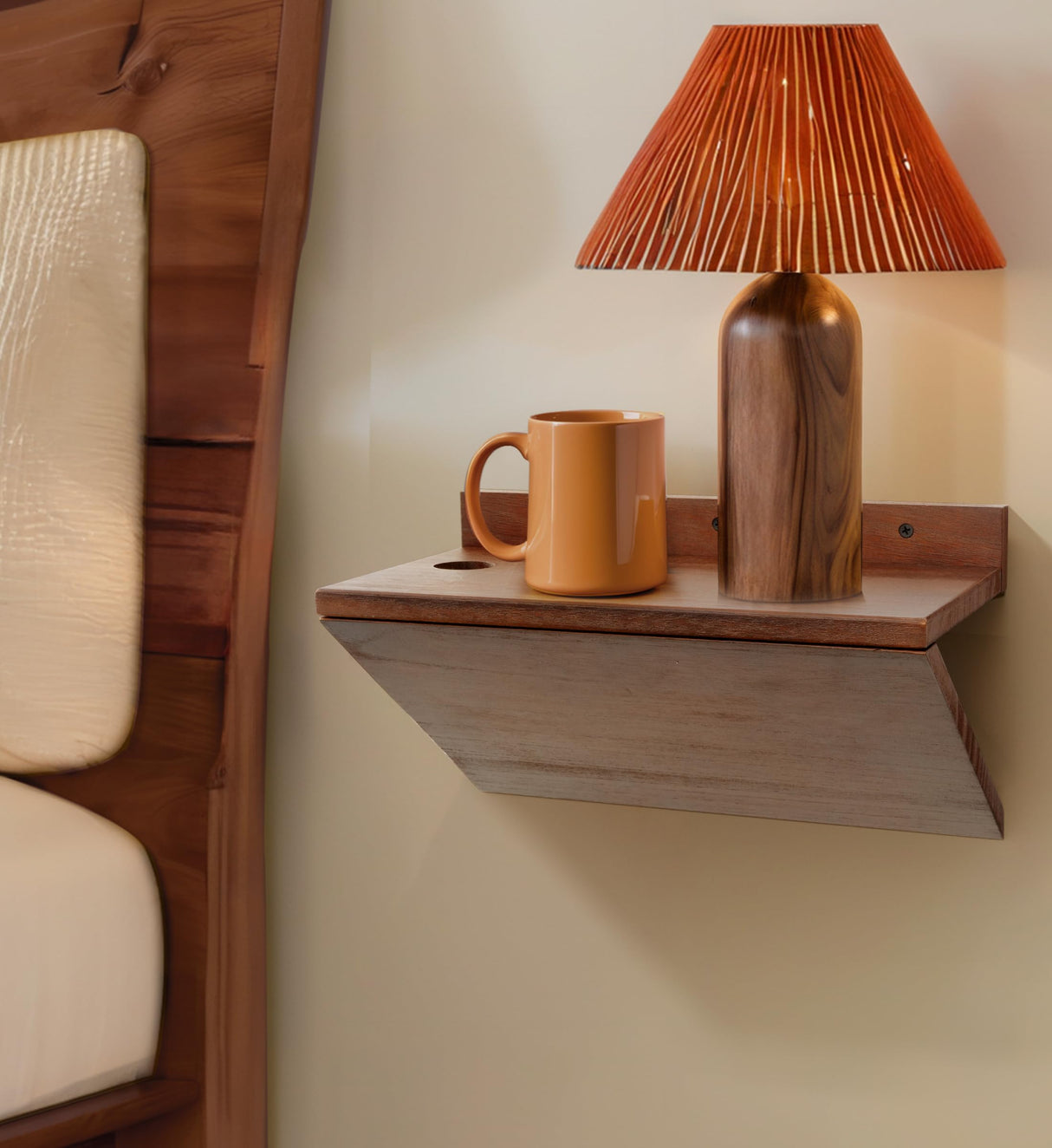 Sivapleso Floating Nightstand, Z-Shape 13 Inch Small Floating Night Stand Walnut Wood Floating Bedside Table Wall Mounted Side Table for Bedroom Sivapleso