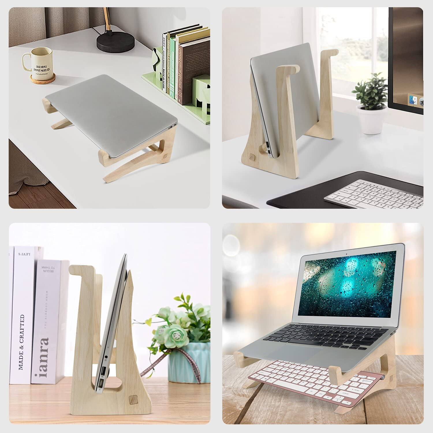 UI U & I Laptop Stand, Wooden Laptop Stand, Detachable Wooden Notebook Holder Mount Stand for Desk, 11-14inch Compatible with Apple MacBook Air Mac Pro, HP, DELL, Acer, Toshiba, Surface, Leno - WoodArtSupply