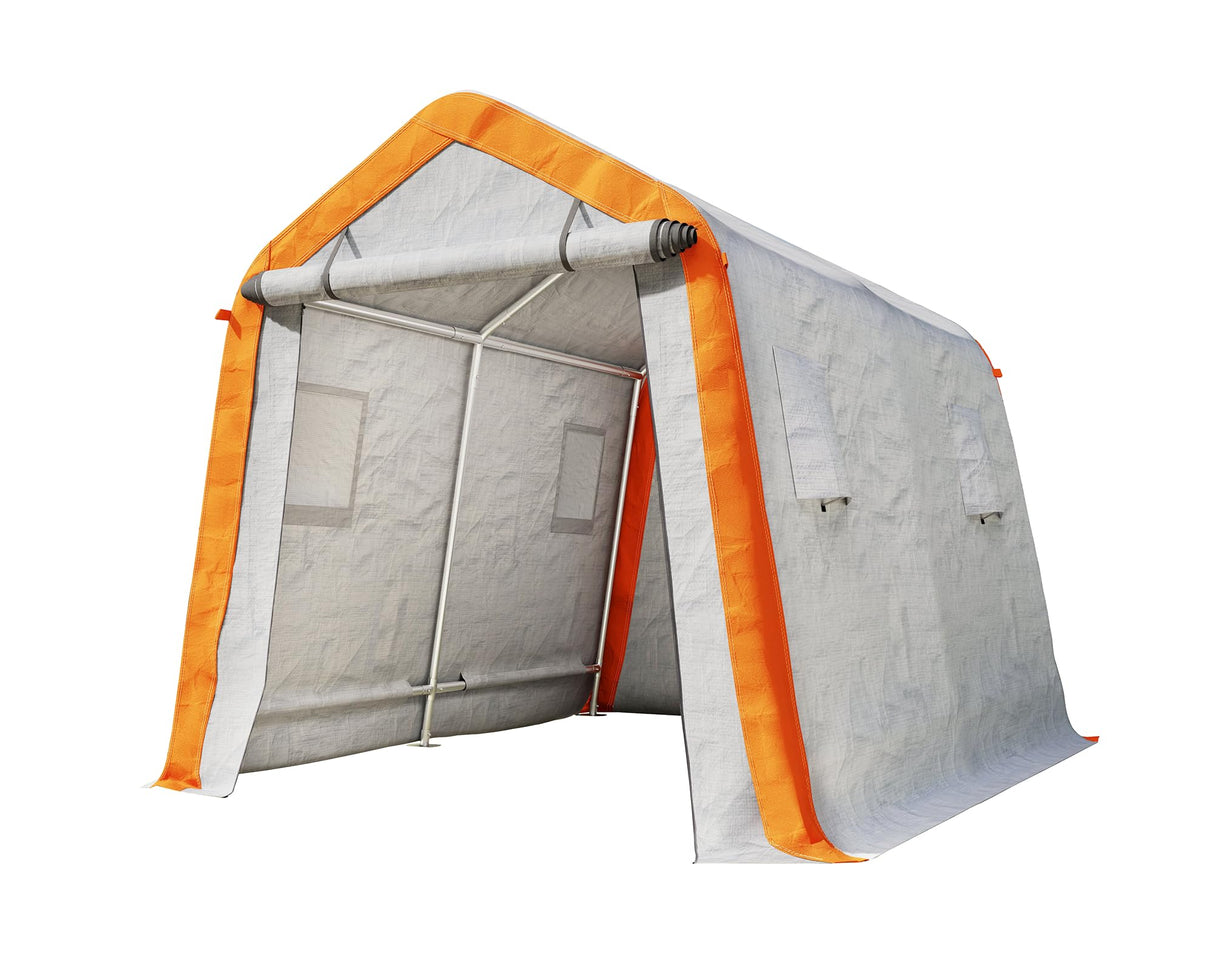 AMERLIFE 8x10x8 FT Heavy Duty Portable Shed Storage Shelter, Outdoor Storage Shed with 4 Waterproof Windows & Roll-up Zipper Door, Carport for Motorcycle, Bike, Grey AMERLIFE