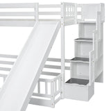 RuiSiSi Twin Over Full Bunk Bed with Stairs, Wooden Floor Bunk Bed with Slide and Bookcase for Kids Teens Adults, Noise Free, Easy Assembly, White RuiSiSi