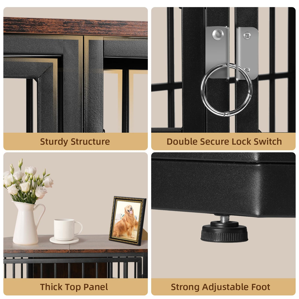 VOWNER 52 Inch Dog Crate Furniture Corner, Wooden Dog Kennel Furniture, End Table Dog Crate for Large Dogs, Indoor Pet Crates Corner Side Table for Dogs, Wide Top Perfect for Limited Room, Brown VOWNER