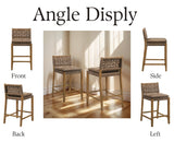 EALSON Mid Century Rattan Bar Stools Set of 4 Modern Farmhouse Barstools with Leather Woven Backs 26 Inch Wooden Counter Stool Breakfast Upholstered Bar Chairs for Kitchen Island, Brown EALSON