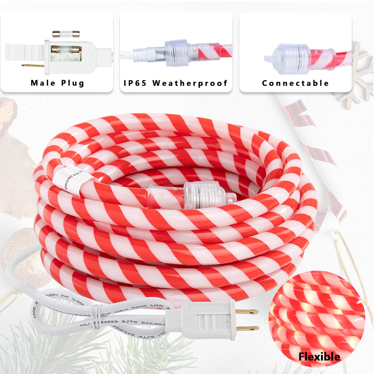Afirst Christmas Candy Cane Rope Lights - 18FT LED Fairy Lights IP65 Waterproof Connectable Tube Lights for Outdoor Patio Garden Christmas Tree Holiday Decorations Afirst