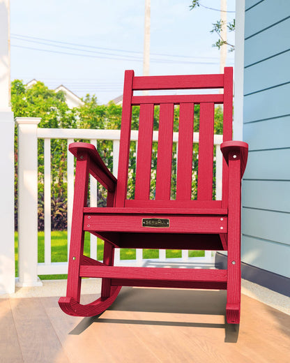 SERWALL Oversized Rocking Chair, Outdoor Rocking Chair Set for Adults, All Weather Resistant Porch Rocker for Lawn Garden, Red - WoodArtSupply