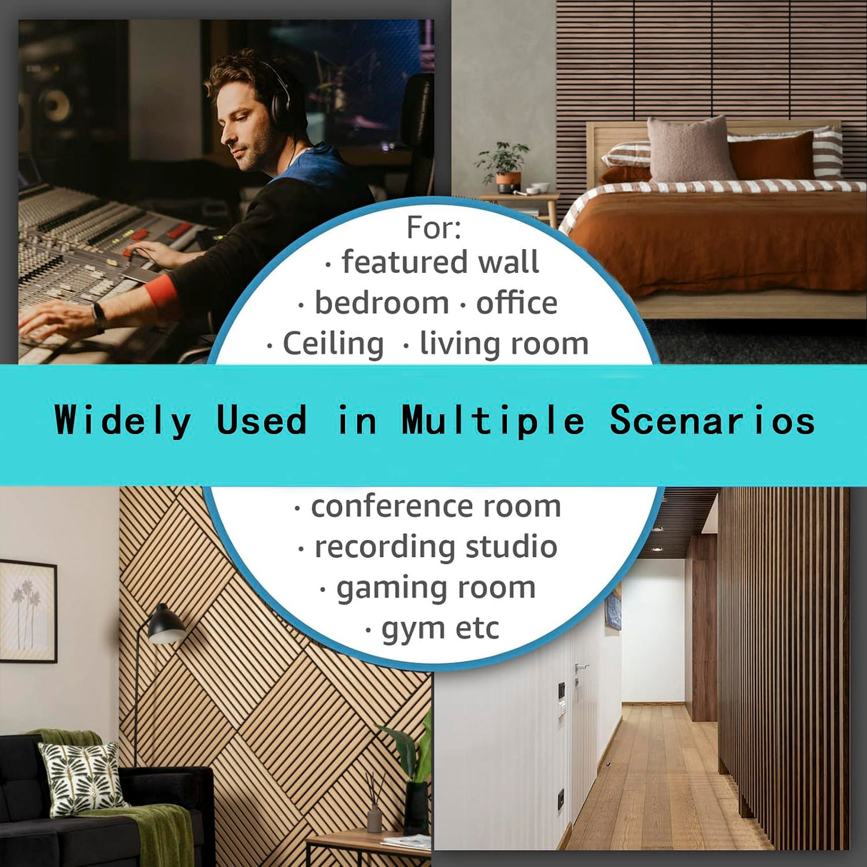 TRAIN2 ART 4 Pcs Wood Slat Acoustic Panels, 3D Fluted Wood Panel Sound Absorbing Panel for Wall and Ceiling, Decorative Sound Proof Panels Easy Installation (Walnut, 4pcs - 23.6 X 23.6 in) TRAIN2 ART
