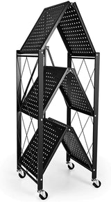 HealSmart Heavy Duty 3-Tier Foldable Metal Rack, 14.96" D x 27.95" W x 34.25" H Storage Shelving Unit 750 lbs with Wheels Moving Organizer Shelves for Garage Kitchen, Black HealSmart