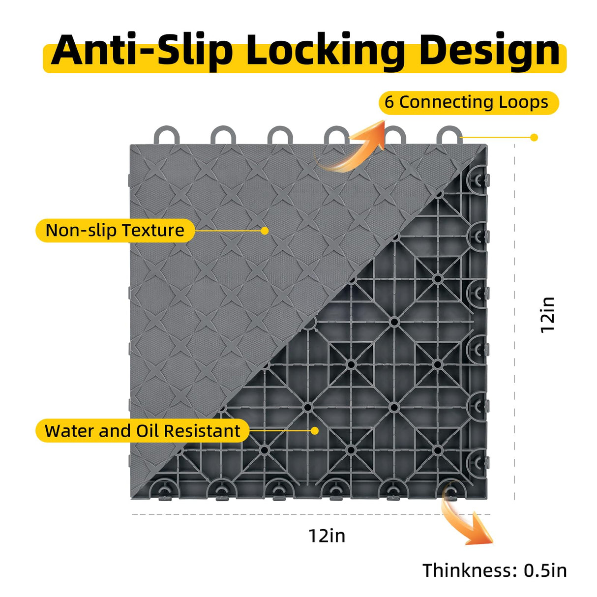 Garage Floor Tiles, 48 Pack 12" x 12" Interlocking Flooring Tile, Non-Slip Diamond Plate Floor Covering for Garages, Warehouse, Basements, Gyms Grey laapee