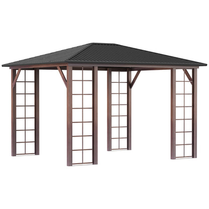 Outsunny 10' x 12' Hardtop Gazebo with Galvanized Steel Roof, Wood Grain Steel Frame, Heavy Duty Permanent Pavilion Outdoor Gazebo, for Garden, Patio, Backyard, Deck, Lawn - WoodArtSupply