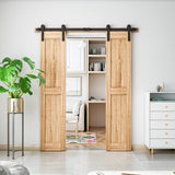 SMARTSTANDARD 6FT Heavy Duty Double Door Sliding Barn Door Hardware Kit,Smoothly and Quietly-Easy to Install-Includes Step-by-Step Installation Instruction Fit 18" Wide Door Panel SMARTSTANDARD