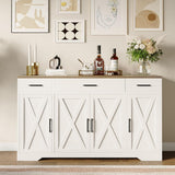 PeacefulHues Modern Buffet Sideboard Kitchen Storage Cabinet with 3 Drawers, 55" Large Farmhouse Buffet Cabinet with Shelves and Doors, Wood Coffee Bar for Living Room Dining Room Hallway White PeacefulHues