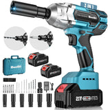 Seesii Cordless Impact Wrench, Brushless Impact Wrench 1/2 inch Max Torque 479 Ft-lbs(650Nm), 3300RPM w/ 2x 4.0 Battery, 6 Sockets,9 Drill,6 Screws, High Torque Power Impact Wrench for Car Home, WH700 Seesii