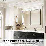 Bathroom Mirrors for Over Sink,2Pcs 24x36Inch Vanity Mirrors for Wall,Black Metal Frame Rectangle Mirrors for Bathroom,Farmhouse,Restroom,Hangs Horizontally or Vertically ERZERT