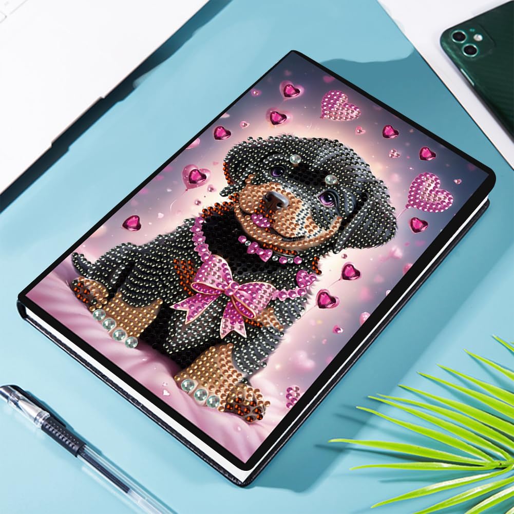 Puppy 5D Diamond Painting Notebook Art Kits for Adults Beginners Diamond Painting Sketchbook Dots Art Journal with Lined Pages Accessories Gift Box A5 Leather Crafts Projects Generic