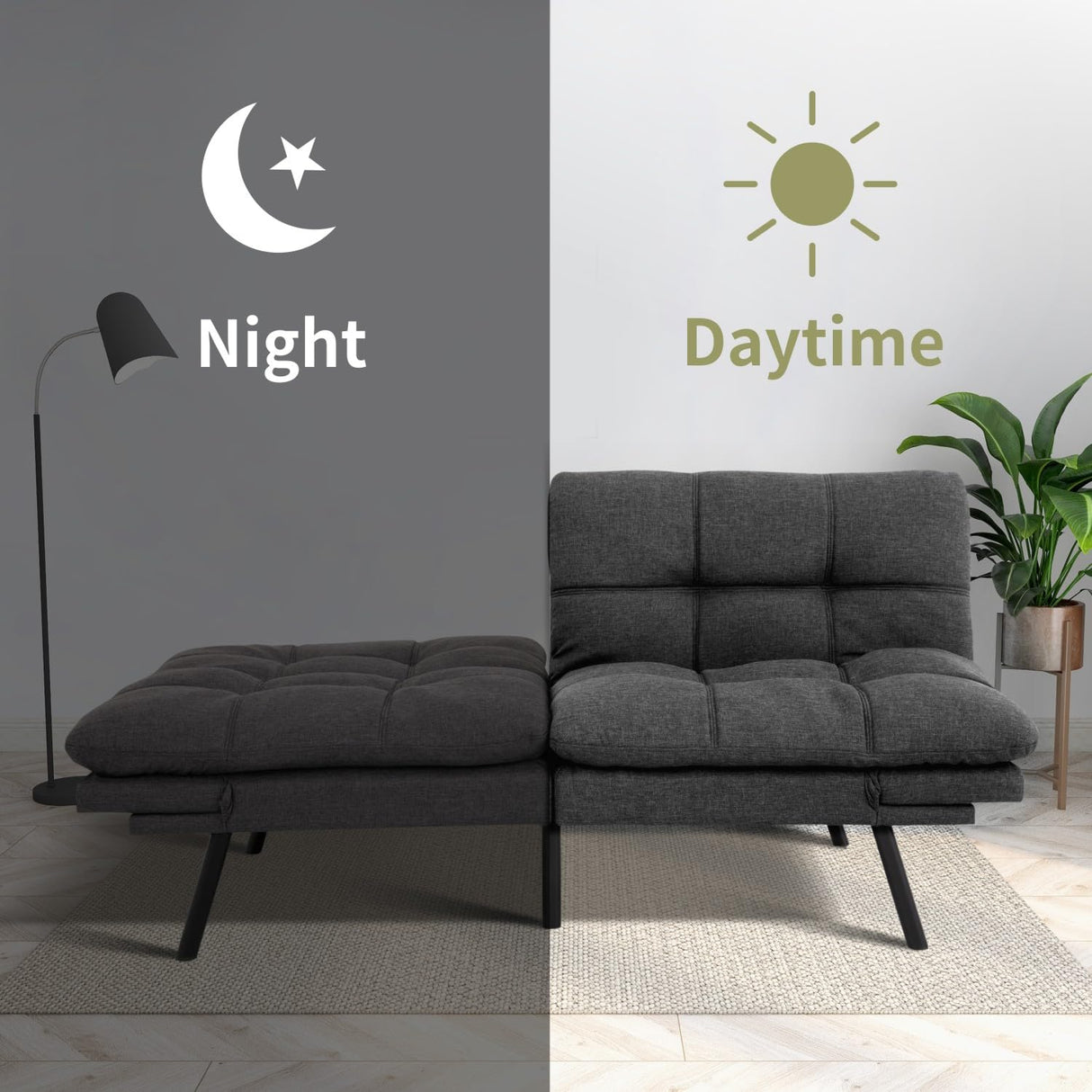 Vipbear 71" Futon Sofa Bed - Convertible Sofa Beds/Adjustable Backrest & Armrest,Detachable Cushion, Loveseat Sleeper for Small Spaces, Apartments & Offices, Grey Futons Vipbear