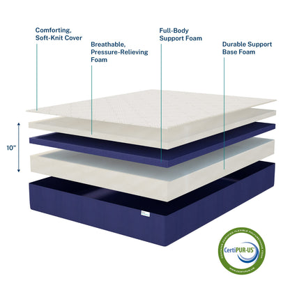 Sleep Innovations Arlo 10 Inch Cooling Firm Support Foam Mattress, King Size, Bed in a Box, Airflow Foam, Firm Feel