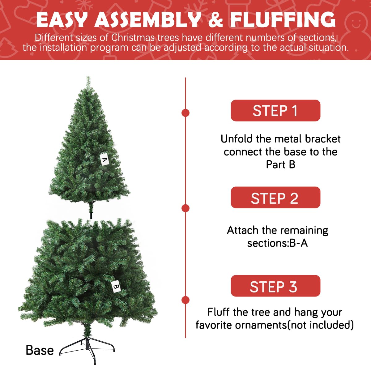 CRSTAFU 5ft Artificial Christmas Tree, Premium North Valley Spruce with 600 Branch Tips, Arbol de Navidad with Fold-Able Base Stand, Xmas Tree for Home, Office, Shop Decoration