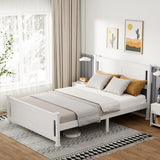 VINGLI Full Bed Frame with Headboard Wood Double Platform Panel Bed, No Box Spring Needed,White VINGLI