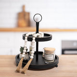 GENMOUS Black Farmhouse Tiered Tray Decor with Distressed Wood Bead Garlands, Wooden Tiered Tray Stand for Seasonal Display, Decorative 2 Tiered Serving Tray with Metal Handle for Rustic Home Décor GENMOUS & CO.