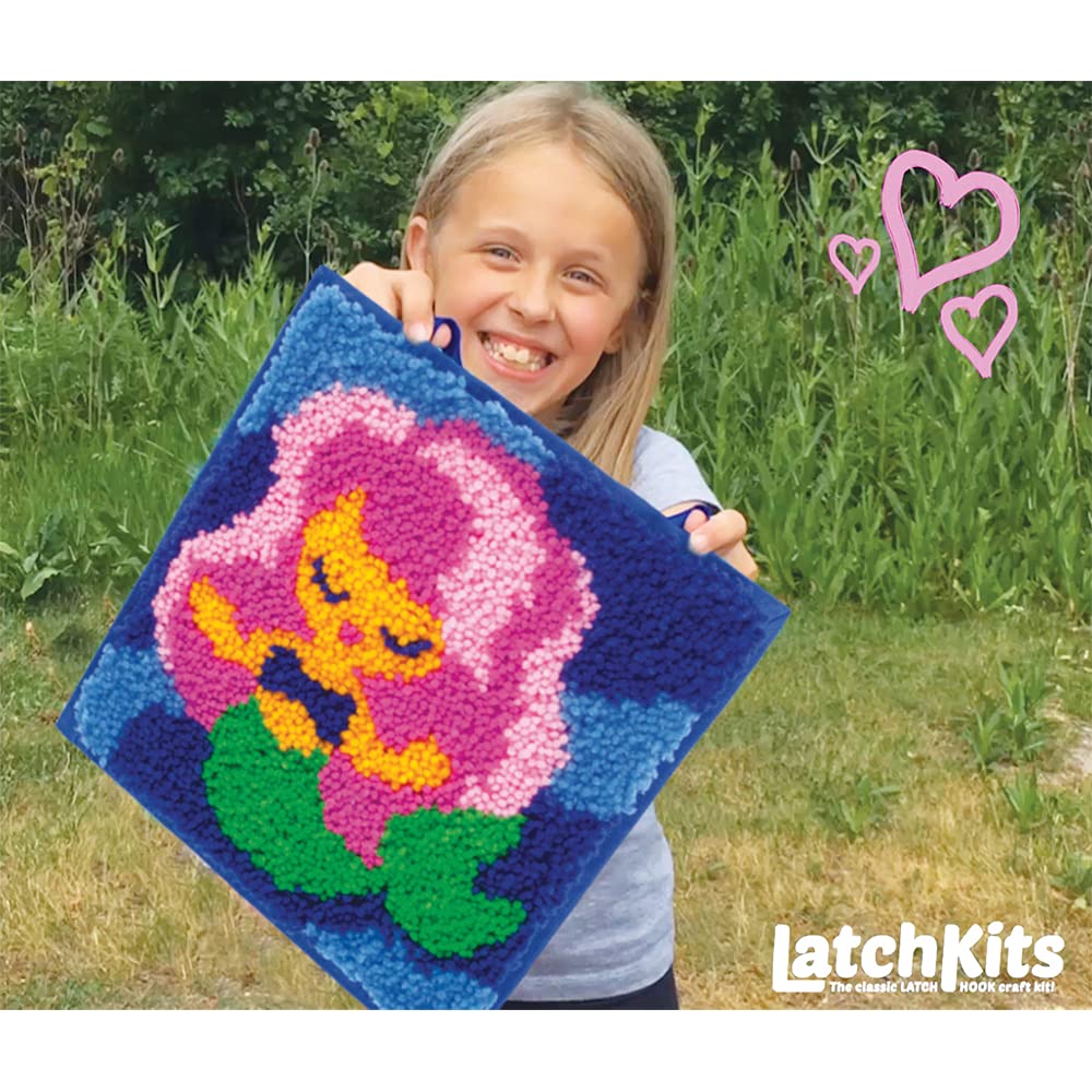 LatchKits Latch Hook Kits for Kids – Kids Crafts, Arts and Crafts, Yarn Art, Wall Hanging & Mini-Rugs, Craft Supplies, Pre-Cut Yarn, Easy to Follow Pattern, Hook Included, Arts & Craft, Ages 6+ LatchKits