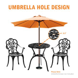 Z1UVDFUR Patio Bistro Set of 2, Cast Aluminum, Outdoor Set w/Umbrella Hole, 3 Piece Table and Chairs Set, Bistro Set for Backyard/Garden/Lawn, Black Z1UVDFUR