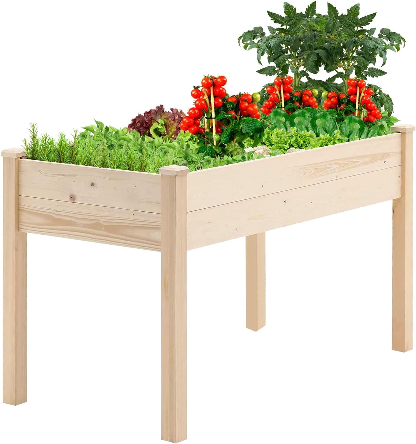 SUNCROWN Outdoor 4 FT Wooden Raised Garden Bed Elevated Planter Box Stand for Vegetables Fruits Herb Grow, Patio or Yard Gardening