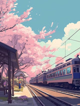 PUAGEMTI DIY Cherry Diamond Painting, Cherry Blossom and Subway Paint by Numbers for Beginners, Full Round Diamond Art Kits for Room Decor and Living Room Decor (12x16 inch) PUAGEMTI